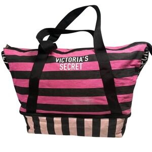 Victoria's Secret Expandable Weekender Tote Pink&Black Stripe VSPink Barbiecore